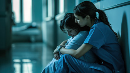 Nurse comforting a worried patient before a medical procedure. Copy Space.の素材