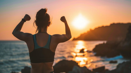 Person achieving a fitness goal, showing the holistic benefits of a balanced and financially secure life. Copy Spaceの素材