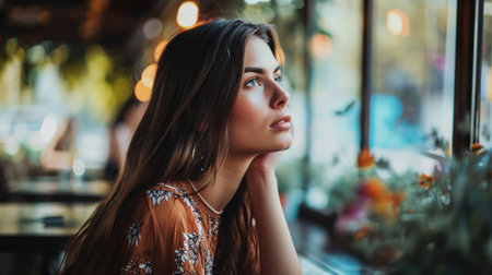 Beautiful lonely young woman going on a date with herself. Copy Spaceの素材