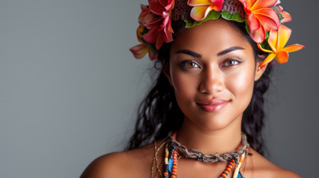 Beautiful amazing Samoa woman on studio background. Copy Space.の素材
