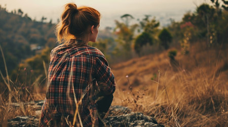 Beautiful lonely young woman spending time outdoors. Copy Spaceの素材