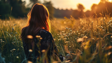 Beautiful lonely young woman spending time outdoors. Copy Spaceの素材
