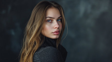 Beautiful amazing Iceland woman on studio background. Copy Spaceの素材