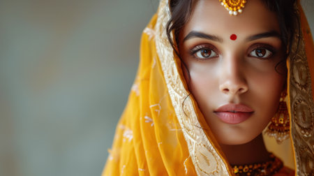 Beautiful amazing Indian woman on studio background. Copy Spaceの素材