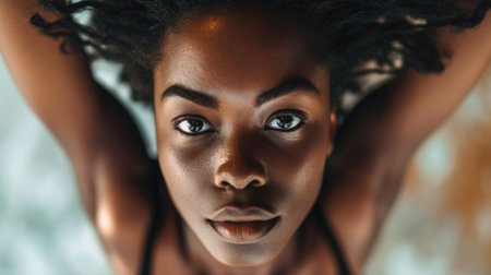 Close up portrait of a beautiful young African American woman.の素材