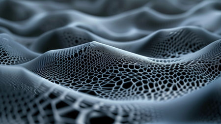 Abstract 3d rendering of wavy surface. Futuristic background with dynamic particles.の素材