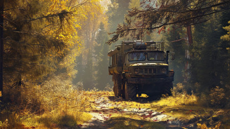 Old truck in the autumn forest.の素材