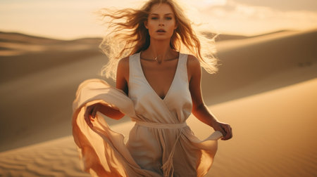 Ethereal Woman Amid Desert Dunes.の素材