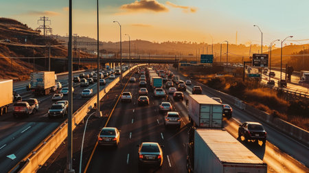 Sunset Traffic Congestion on Highwayの素材