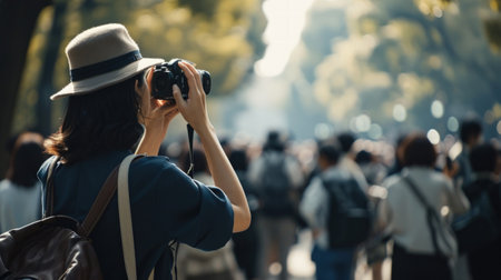 Capturing the Photographer Amidst the Crowd.の素材