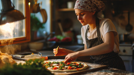 Gorgeous Young Woman Making a Plant-Based Pizza.の素材