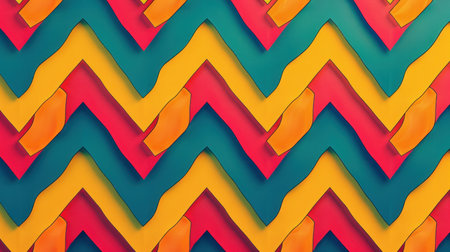Abstract geometric seamless pattern with zigzag shapes and tropical hues, vibrant and playful.の素材