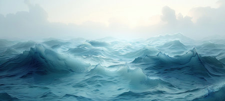 Serene abstract impressionist background with soft gradients of blue and green, reminiscent of a tranquil seascape.の素材