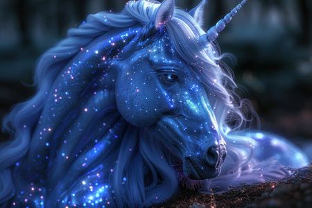 Unicorn with a starry night background, glowing and mystical.の素材