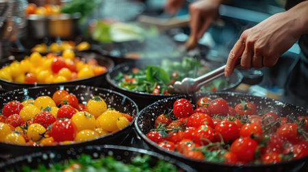 A vibrant salad featuring mixed greens and a variety of colorful vegetables.の素材