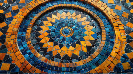 Colorful ceramic tile mosaic pattern on the wall of the mosque.の素材