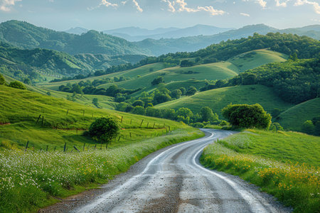 Beautiful landscape in Tuscany, Italy. Rural road in the hills.の素材