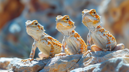 Group of Bearded Dragon (Pogona vitticeps) on the rocks.の素材