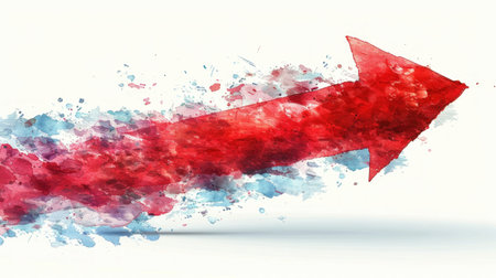Red arrow on white background. Watercolor paint. Vector illustration.の素材