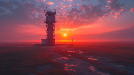 Sunset over the lighthouse on the North Sea coast in the Netherlandsの素材