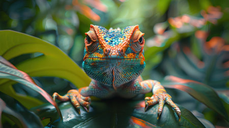 Chameleon in the garden. Close up of colorful chameleon.の素材