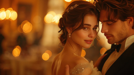 Beautiful bride and groom on the background of the night city.の素材