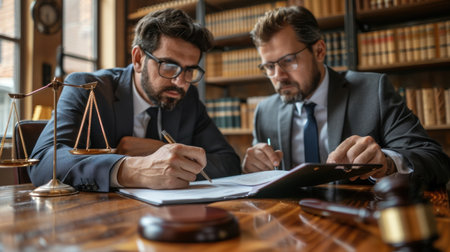 Lawyer working with client in courtroom. Lawyer working with client in law firm.の素材