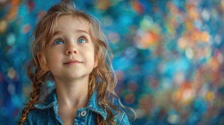 Portrait of a little girl on a background of a colorful bokehの素材