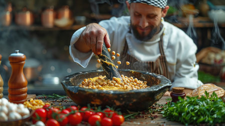 Chef cooking pasta in the kitchen. The concept of Italian cuisine.の素材