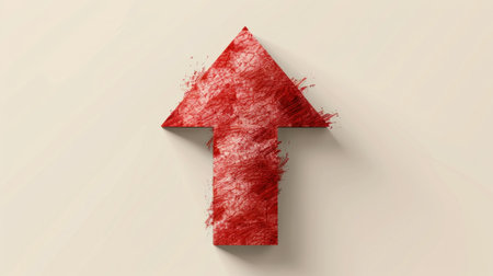 Red arrow painted in watercolor on white background.の素材