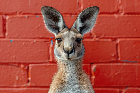Portrait of a kangaroo on a red brick wall backgroundの素材