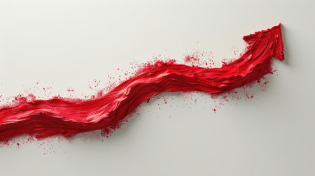 3d illustration of red paint flow with arrow over white background.の素材