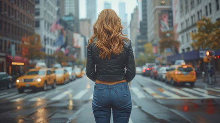 young beautiful hipster woman in the city of New York City, USAの素材