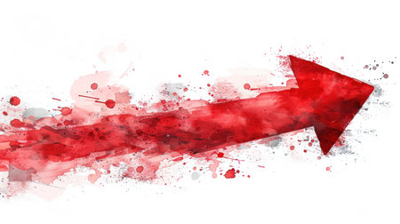Abstract red arrow on a white background. Digital watercolor painting.の素材