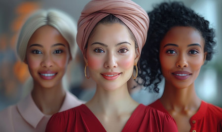 Portrait of three beautiful African American women with turbanの素材
