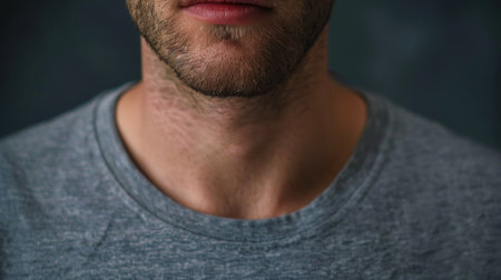 Close up of a man's face with a beard on a dark backgroundの素材