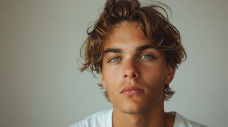 Portrait of a young man with freckles on his face.の素材