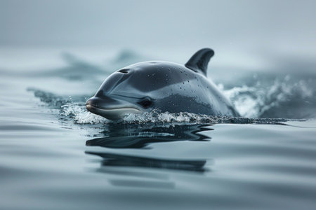 Dolphin swimming in the ocean. Toned image with shallow depth of field.の素材
