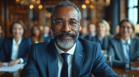 Portrait of an African-American businessman in a conference room.の素材