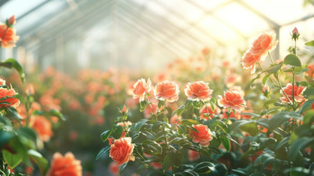 Roses in a greenhouse, Roses are beautiful with a beautiful sunny day.の素材