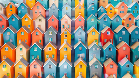 Aerial view of colorful houses in a row.の素材
