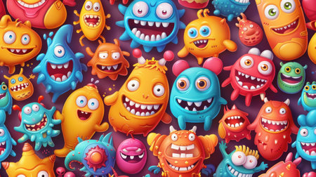 Funny monsters background. Cartoon illustration of funny monsters background for web designの素材