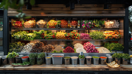 Healthy vegetarian food. Bowls with hummus, vegetables and hummus on dark backgroundの素材