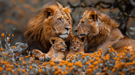 Lion family with cubs in the Etosha National Park in Namibiaの素材