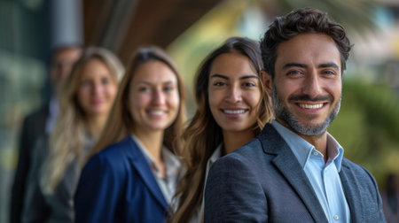 Portrait of a group of business people standing together in an officeの素材