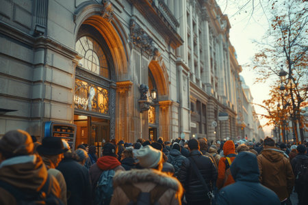 Crowds of people walking on the street in Vienna, Austria.の素材
