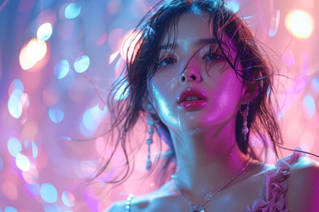 Fashion portrait of beautiful young woman with bright make-up.の素材