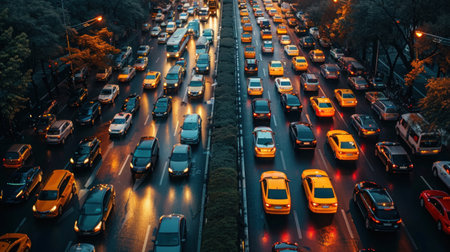 Traffic jam on the road in the evening,の素材
