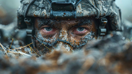 Portrait of a special forces soldier. Close-up portrait of a special forces soldier.の素材