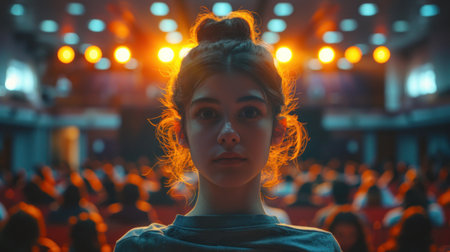 Portrait of a beautiful girl on the stage in front of the audienceの素材